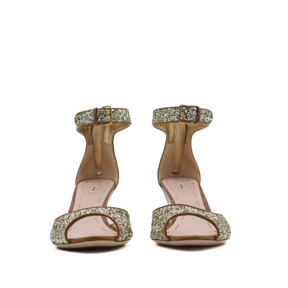 Miu Miu Gold Glitter Ankle Strap Wedges Size 40 - Picture 3 of 8